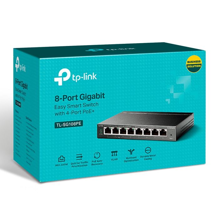 PoE-комутатор TP-Link EasySmart TL-SG108PE гігабітний 8-портовий з 4 PoE+ портами керований