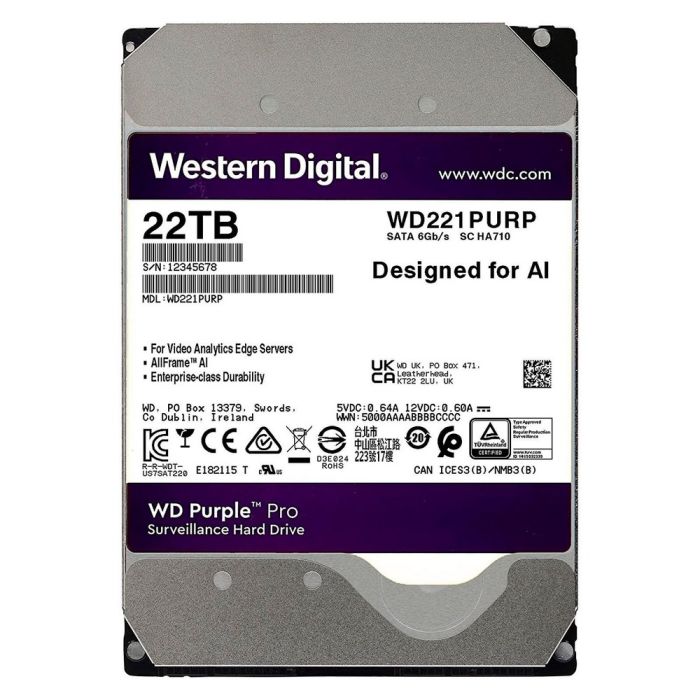 Жорсткий диск 22TB Western Digital WD Purple Pro WD221PURP для відеоспостереження з AI