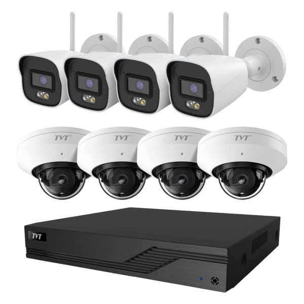 Комплект IP-відеонагляду на 8 камер TVT IP-Video Kit 8x5Mp (D/B) WiFi: 4 циліндричні 5Mp WiFi відеокамери + 4 купольні 5Mp WiFi відеокамери + 8-канальний 8Mp відеореєстратор