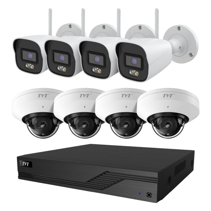 Комплект IP-відеонагляду на 8 камер TVT IP-Video Kit 8x5Mp (D/B) WiFi: 4 циліндричні 5Mp WiFi відеокамери + 4 купольні 5Mp WiFi відеокамери + 8-канальний 8Mp відеореєстратор