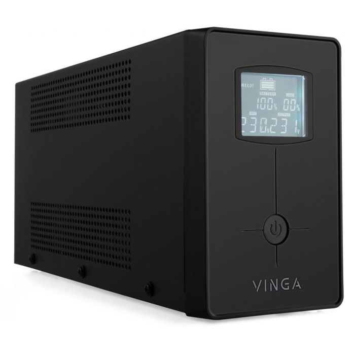 Джерело безперебійного живлення Vinga VPC-600MU 600ВА / 360 Вт з LCD-дисплеєм з USB у металевому корпусі