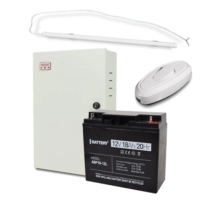 Комплект: Cвітильник LED лінійний 1500мм 22Вт 6500K + Безперебійний блок живлення UPS 85W Smart ASCH MBB 12 В + Акумулятор ABP18-12L 18 А·год + Перемикач світла e.switch wires 6A white