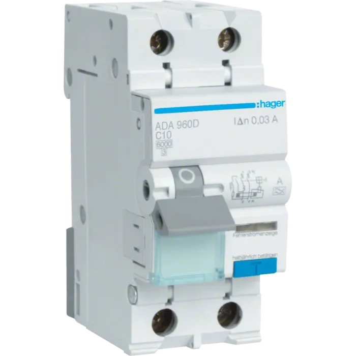 Hager ADA960D Дифавтомат 1P+N, 6kA, C-10A, 30mA, A