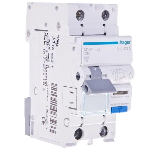 Hager ADA990D Дифавтомат 1P+N, 6kA, C-40A, 30mA, A