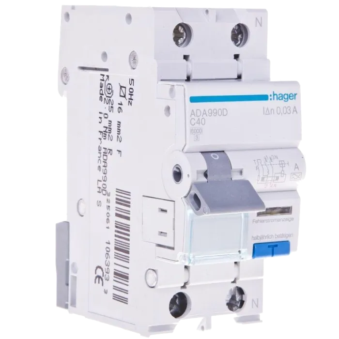 Hager ADA990D Дифавтомат 1P+N, 6kA, C-40A, 30mA, A