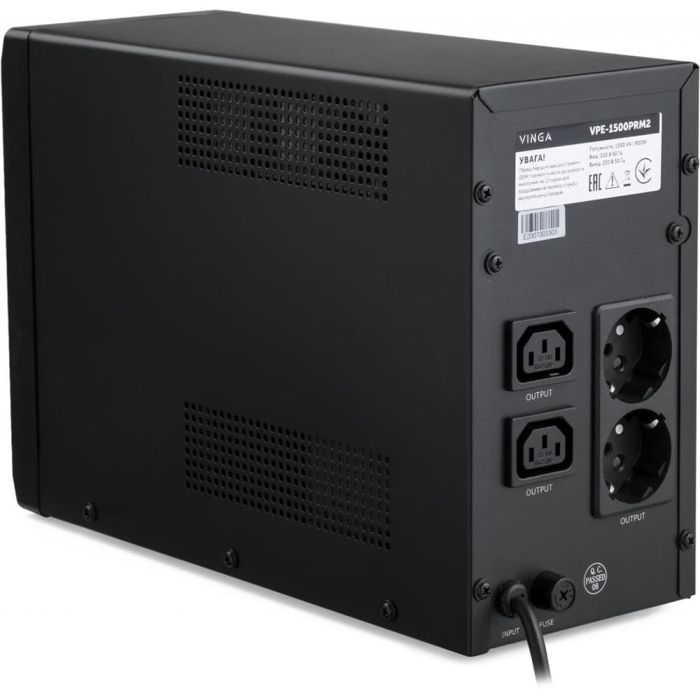 Джерело безперебійного живлення Vinga VPE-1500PRM2 1500ВА / 900 Вт з LED-індикацією у металевому корпусі