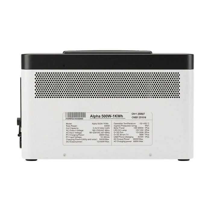 Портативна зарядна станція Sako Alpha-ESS-500W/1KWh потужність 500 Вт, енергоємність 1004.8 Вт·год, LifePO4
