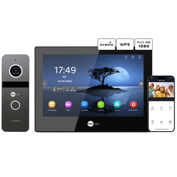 Neolight ALPHA Hybrid Black + SOLO FHD Graphite Комплект відеодомофону