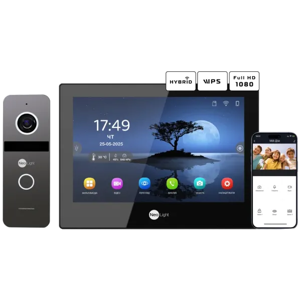 Neolight ALPHA Hybrid Black + SOLO IP Graphite з кутком, PoE адаптер для панелі виклику Комплект відеодомофону