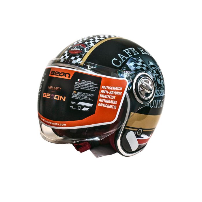 Мотошолом відкритий Beon B-108A ABS MOTO SHINY BLACK/GOLD (глянець чорний/золотий), розмір L