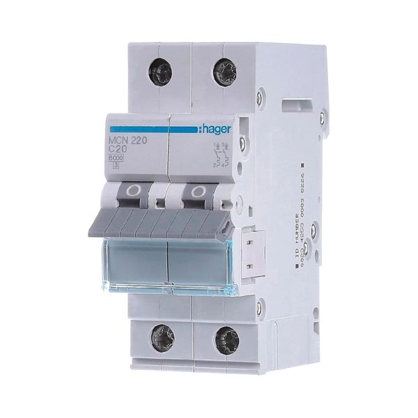 Автоматичний вимикач Hager MCN220 2P 6 кА C-20A 2M