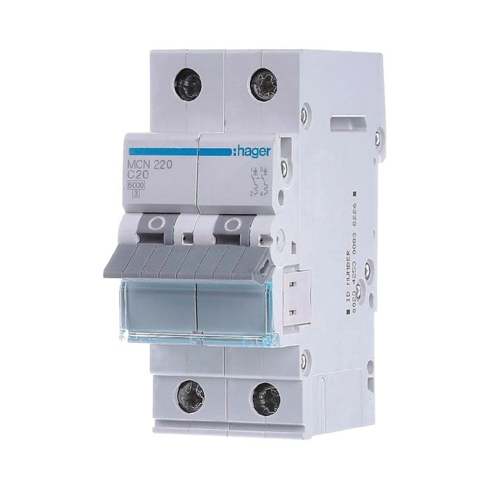 Автоматичний вимикач Hager MCN220 2P 6 кА C-20A 2M