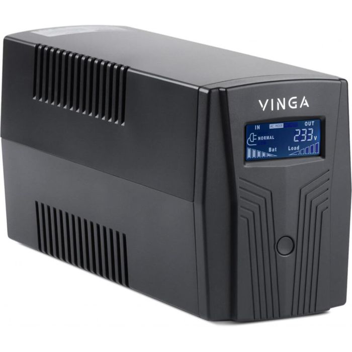Джерело безперебійного живлення Vinga VPC-800PU 800ВА / 480 Вт з LCD-дисплеєм з USB у пластиковому корпусі
