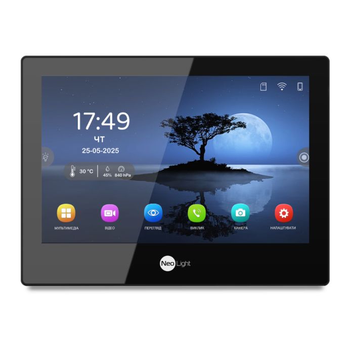 Комплект Neolight ALPHA Hybrid IP KIT B/Graphite: гібридний відеодомофон 8" з Wi-Fi, 2 Мп відеопанель та PoE адаптер для панелі виклику