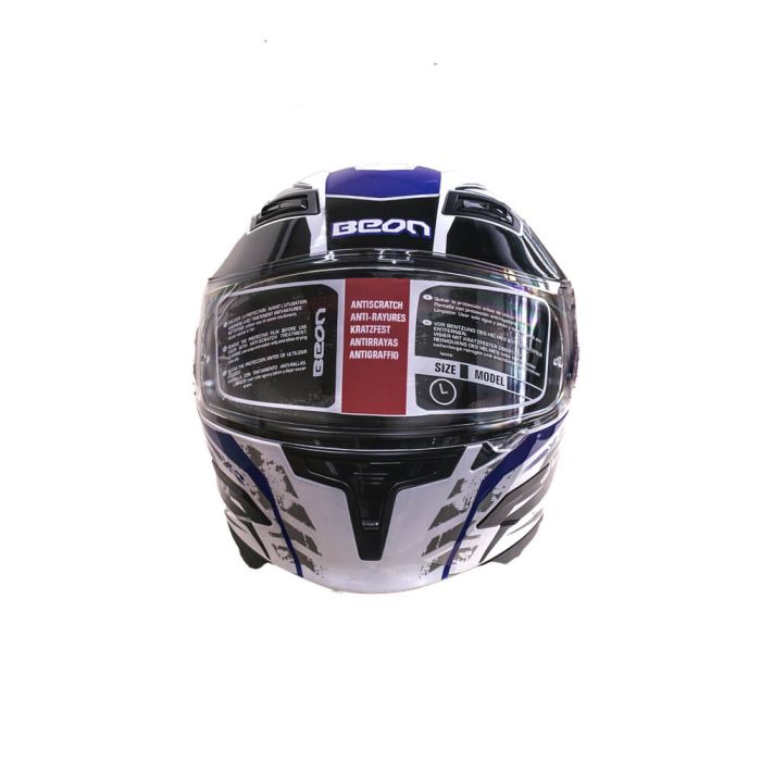 Мотошолом інтеграл Beon B-503 SINGLE VISOR ANGLE TEAR SHINY WHITE/BLUE (глянець білий/синій), розмір L