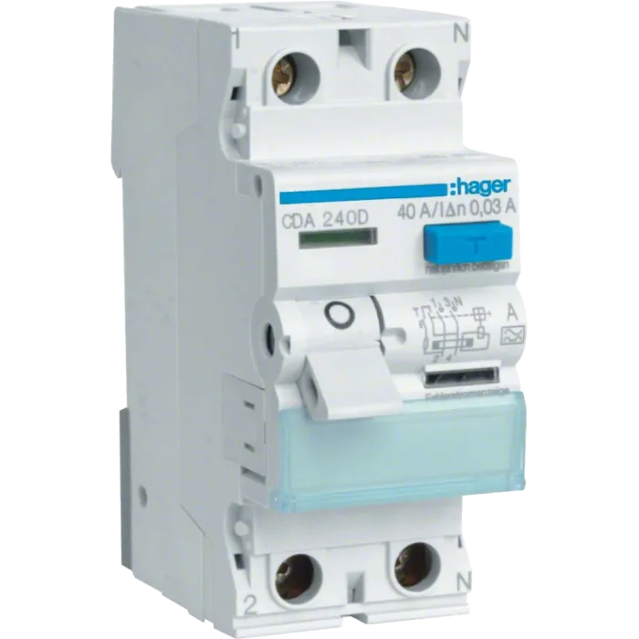 Hager CDA240D Диференціальне реле 2P, 6kA, 40A, 30mA, A