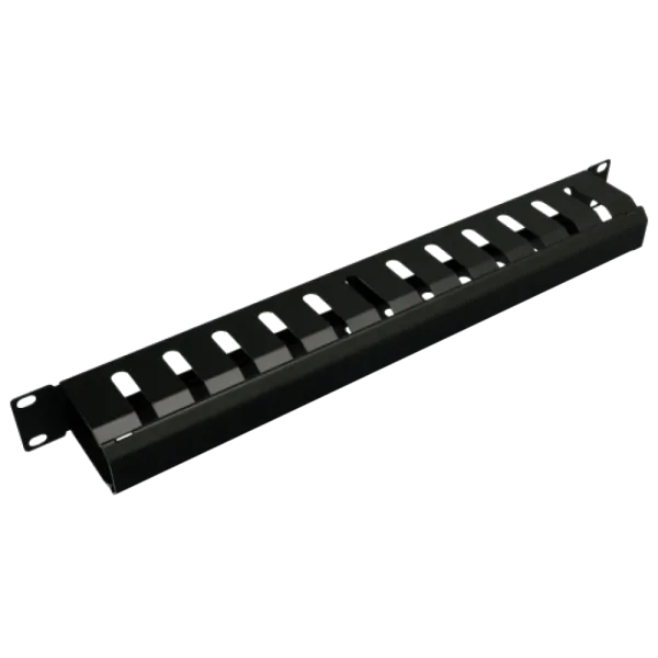 1U Кабельний організатор 1U металевий перфорований з кришкою, чорний