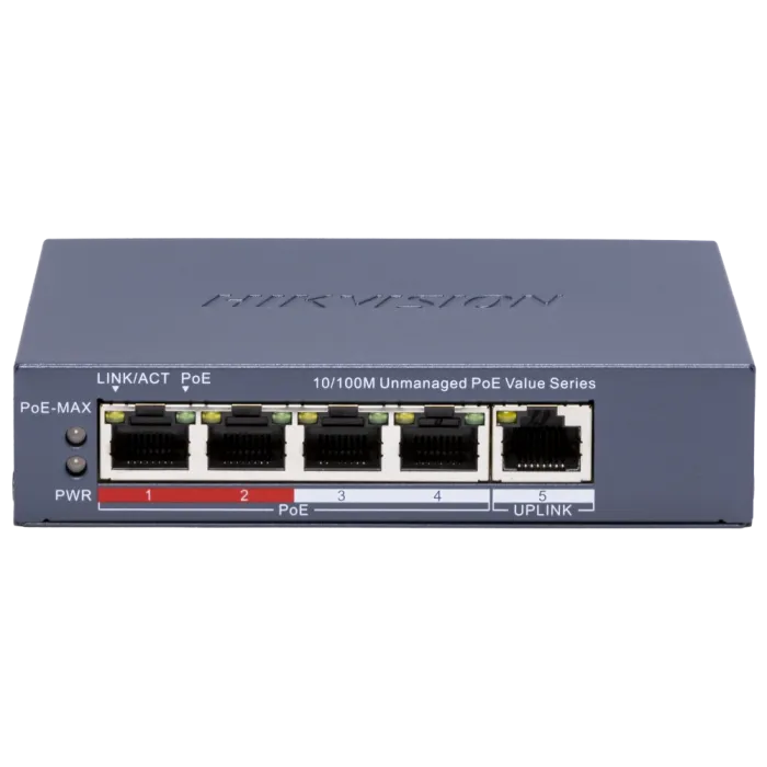 Hikvision DS-3E0105P-E/M(C) POE Комутатор 4 порти некерований