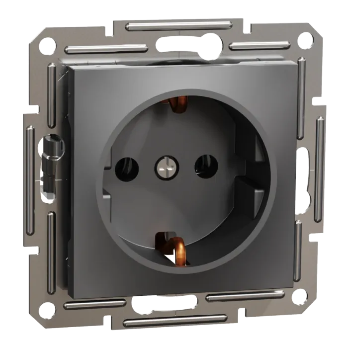 Schneider Electric EPH2900171 Asfora Розетка 220В антрацит, пластик, із заземленням, Schuko, без захисної кришки, без шторок, для врізного монтажу