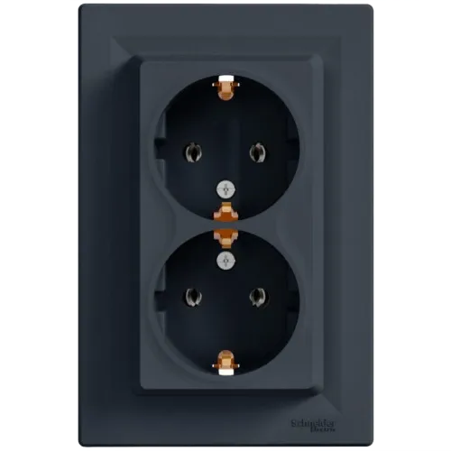 Schneider Electric EPH9900171 Asfora Розетка подвійна 220В антрацит, пластик, із заземленням, Schuko, без захисної кришки, без шторок, для врізного монтажу