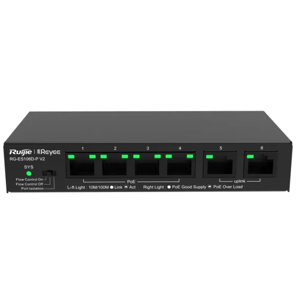 Ruijie Reyee RG-ES106D-P V2 PoE Комутатор 6 портів некерований