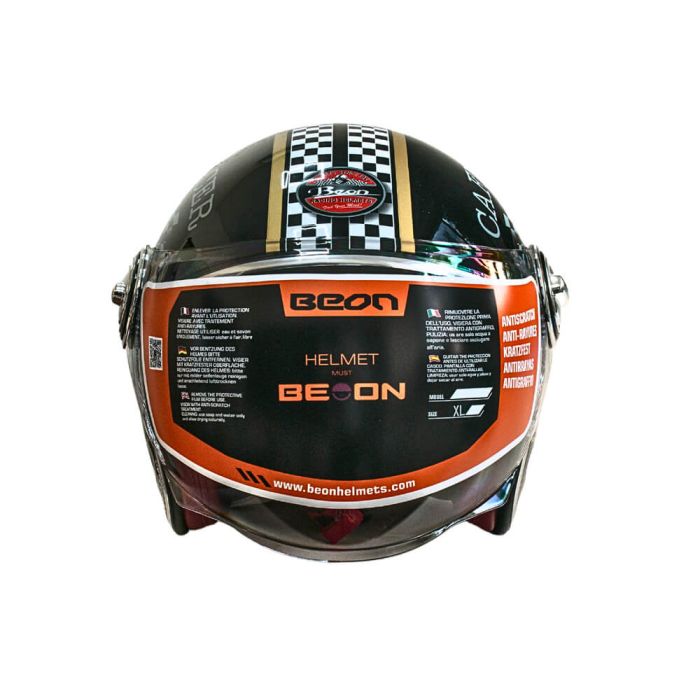 Мотошолом відкритий Beon B-108A ABS MOTO SHINY BLACK/GOLD (глянець чорний/золотий), розмір L