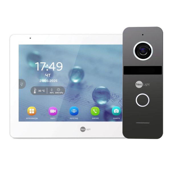 Комплект Neolight MEZZO Hybrid IP KIT Graphite: гібридний відеодомофон 10.1" з Wi-Fi, 2 Мп відеопанель та PoE адаптер для панелі виклику