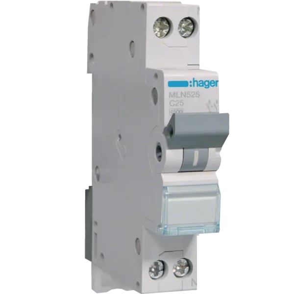 Hager MLN525 Автоматичний вимикач 1P+N 6kA C-25A 1M