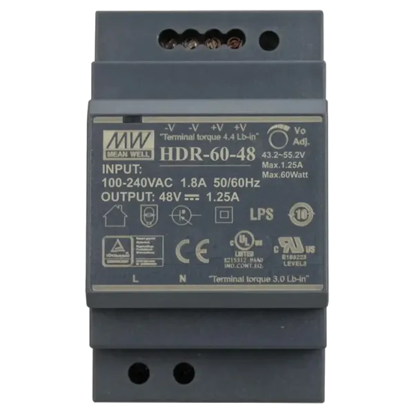 Mean Well HDR-60-48 48B 1.25А для монтажа на DIN рейку Блок живлення