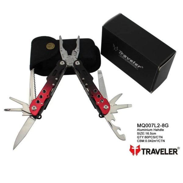Мультитул Traveler MQ-007-L2-8G  Red/Blue  9 в 1 туристичний, армійський, тактичний, з чохлом 16,2см