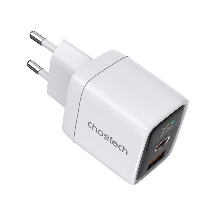 Мережевий зарядний пристрій Choetech PD6052 PD35W GAN A+C White