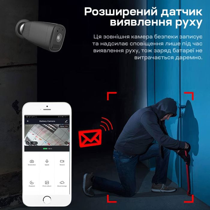 Автономна WiFi IP-відеокамера 2Mp Light Vision VLC-04IB Black з підтримкою Tuya, f=3.6mm, на акумуляторних батареях
