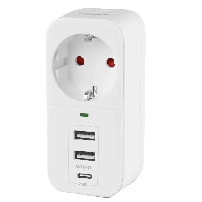 VIDEX ONCORD 1п 2.4A 2USB+USB-C Мережевий адаптер Type-C з заземленням