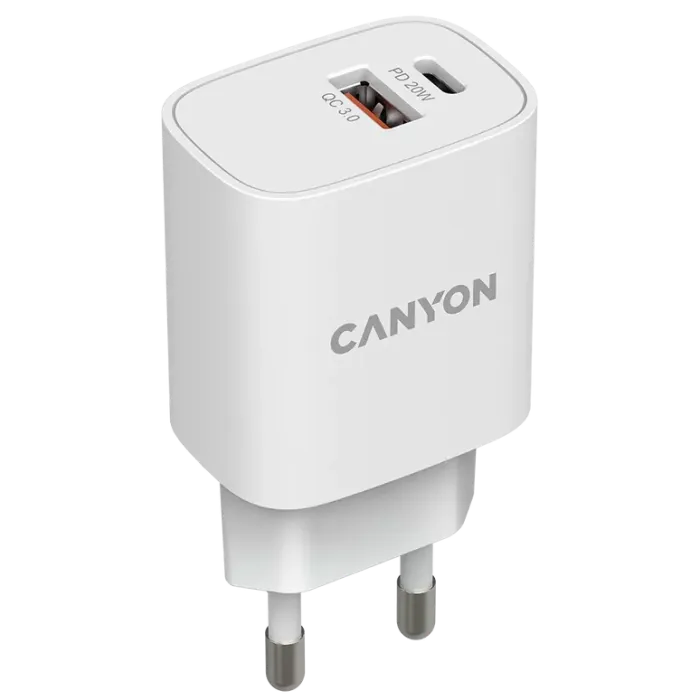 Canyon H-08 white (QC18W/PD 20W) Мережевий зарядний пристрiй