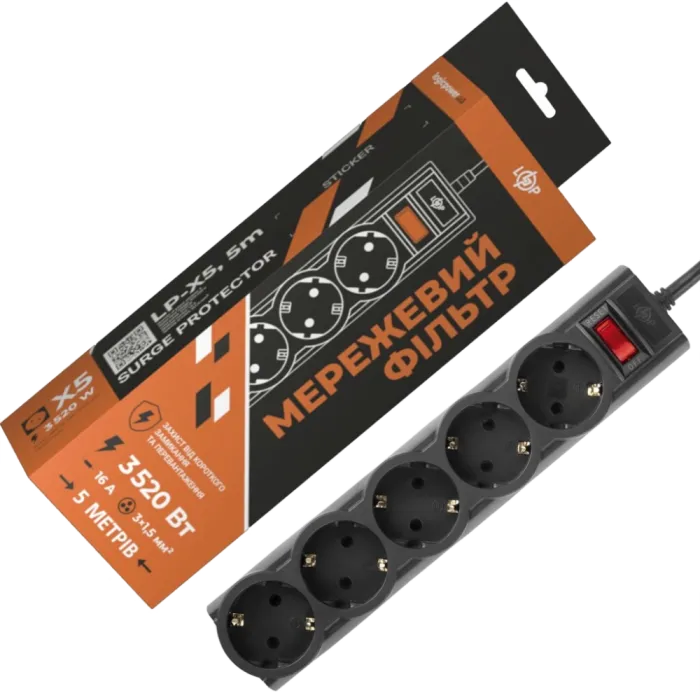PREMIUM LP-X5-5 Black Подовжувач мережевий (фільтр)