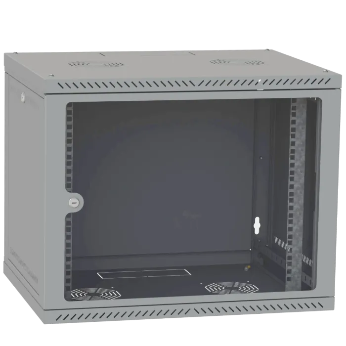 IPCOM 9U 600x600 Шафа телекомунікаційна двері скло (сіра)