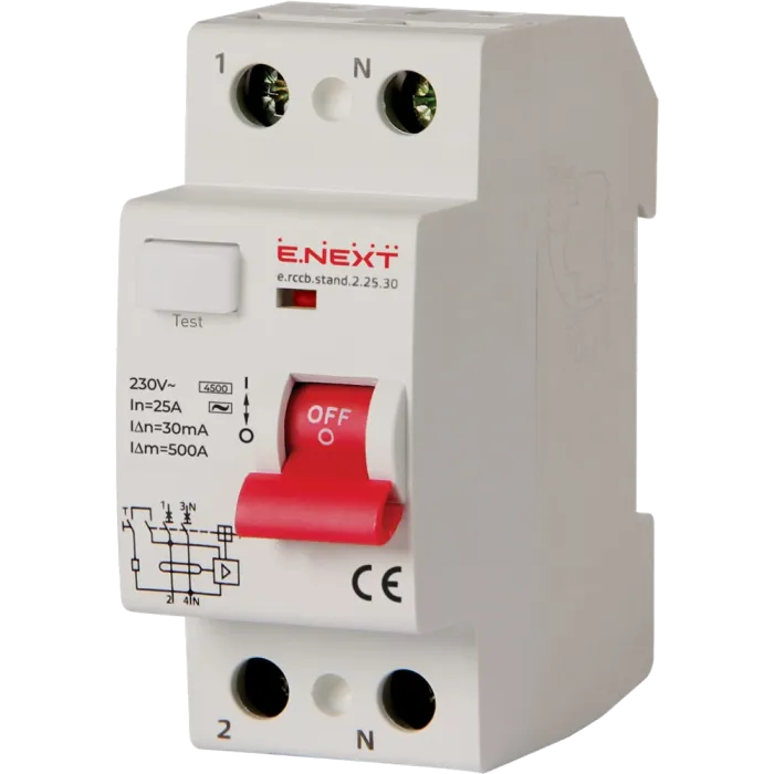 Enext e.rccb.stand.2.25.30 2р, 25А, 30mA Вимикач диференційного струму