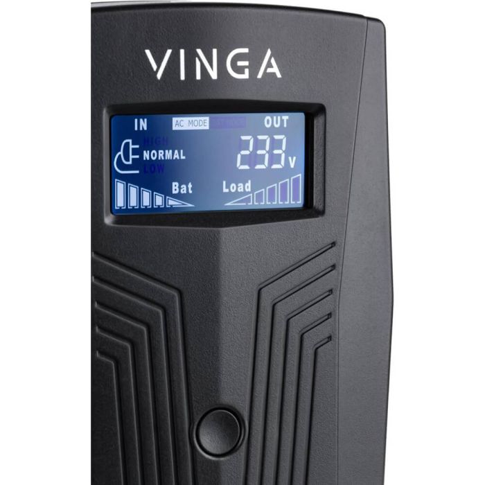 Джерело безперебійного живлення Vinga VPC-600PU 600ВА / 360 Вт з LCD-дисплеєм з USB у пластиковому корпусі