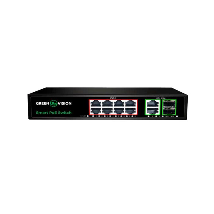 Комутатор мережевий GreenVision POE GV-021-D-8G+2PG+2SFP