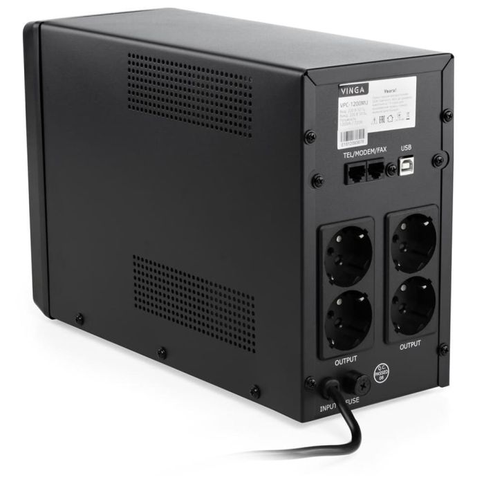 Джерело безперебійного живлення Vinga VPC-1200MU 1200ВА / 720 Вт з LCD-дисплеєм з USB у металевому корпусі