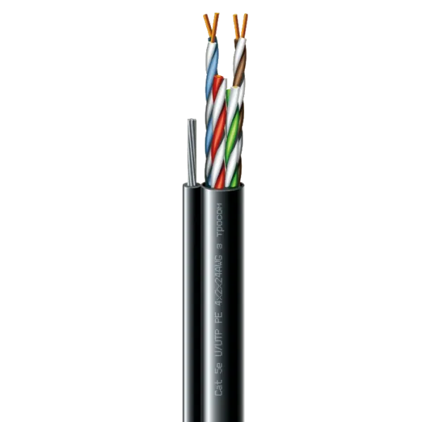 Cat. 5e U/UTP  РЕ steel cord 4x2x24 AWG (k) трос (70910181) бухта 305м Кабель кручена пара ЗЗКМ (UTP мідь вуличний з тросом)