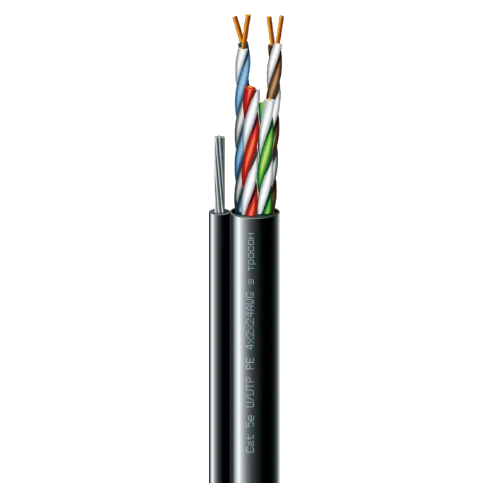 Cat. 5e U/UTP  РЕ steel cord 4x2x24 AWG (k) трос (70910181) бухта 183м Кабель кручена пара ЗЗКМ (UTP мідь вуличний з тросом)