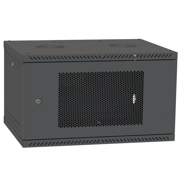 IPCOM 6U 600x450 Шафа телекомунікаційна двері перф (чорна)