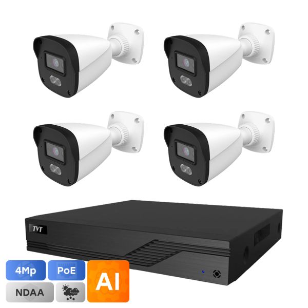 Комплект IP-відеонагляду на 4 камери TVT IP-Video Kit 4x4Mp (B) PoE: 4 циліндричні 4Mp відеокамери + 4-канальний 6Mp відеореєстратор