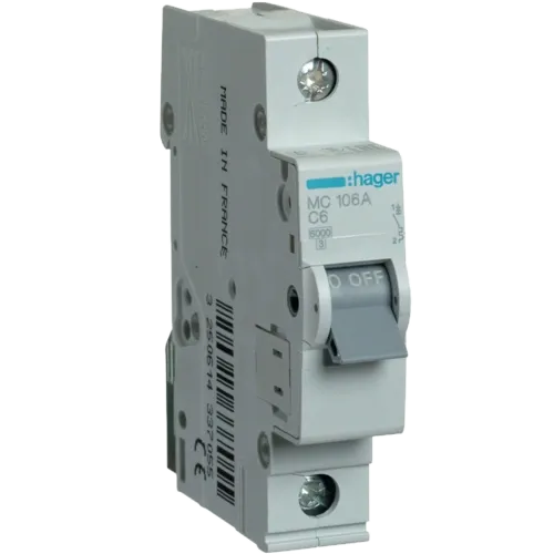 Hager MC106A Автоматичний вимикач 1P 6kA C-6A 1M