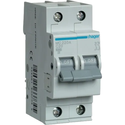 Hager MC220A 20А 2P С 6 кА Автоматичний вимикач