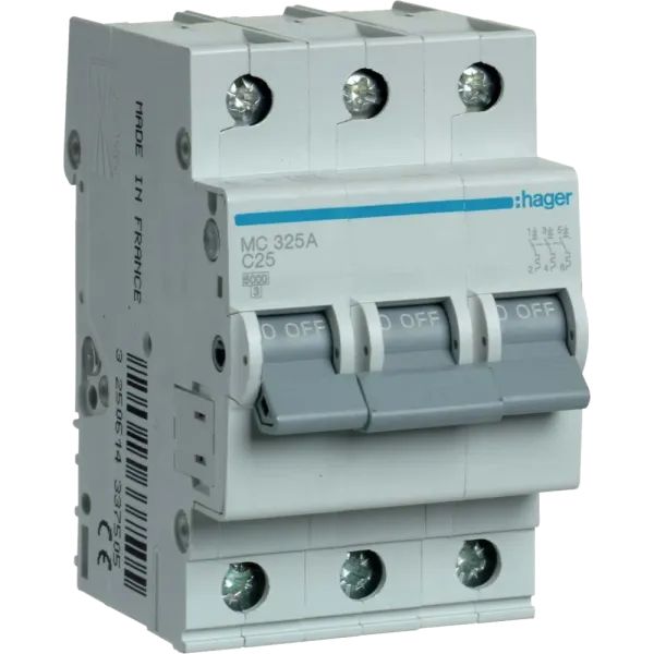 Hager In=25 А, 3п, С, 6 kA, 3м MC325A Автоматичний вимикач