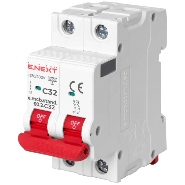 Enext e.mcb.stand.60.2.C32, 2р, 32А, C, 6кА Модульний автоматичний вимикач