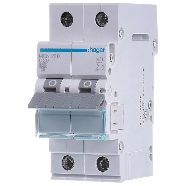 Hager MCN220 Автоматичний вимикач 2P 6kA C-20A 2M