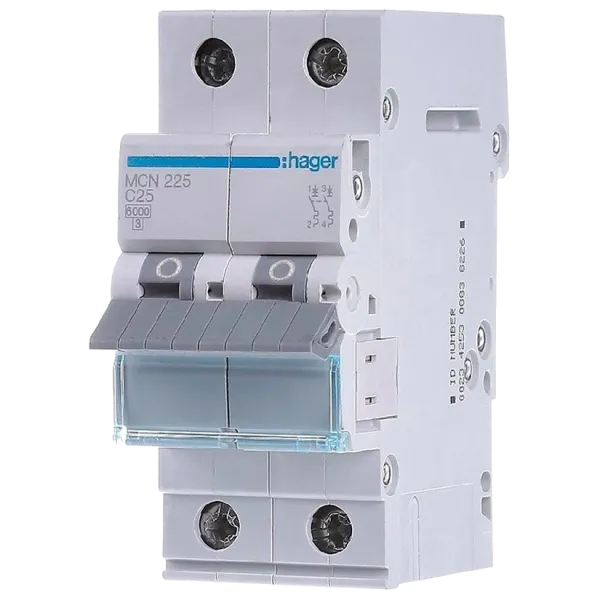 Hager MCN225 Автоматичний вимикач 2P 6kA C-25A 2M
